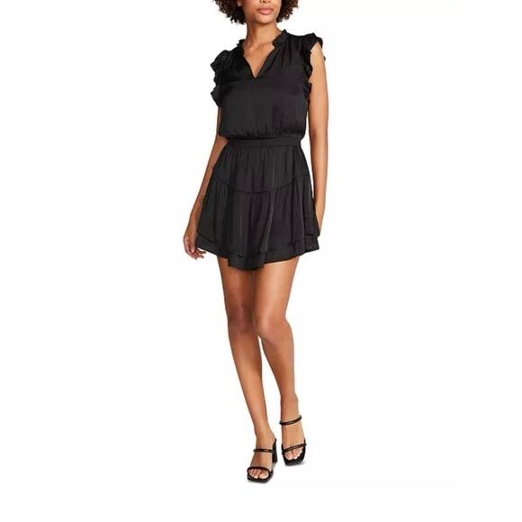 Steve Madden Dresses & Skirts - Steve Madden Satin Prairie Dreams black mini dress size large NWT